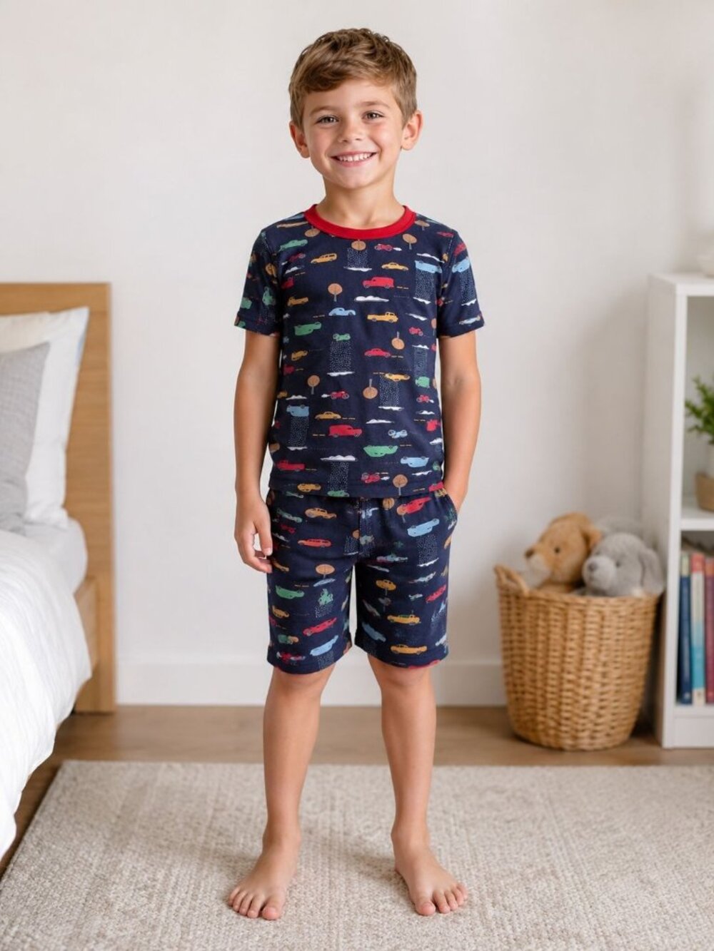 Hanna Andersson 2-piece transportation pajama set a navy blue car Size 6-7
